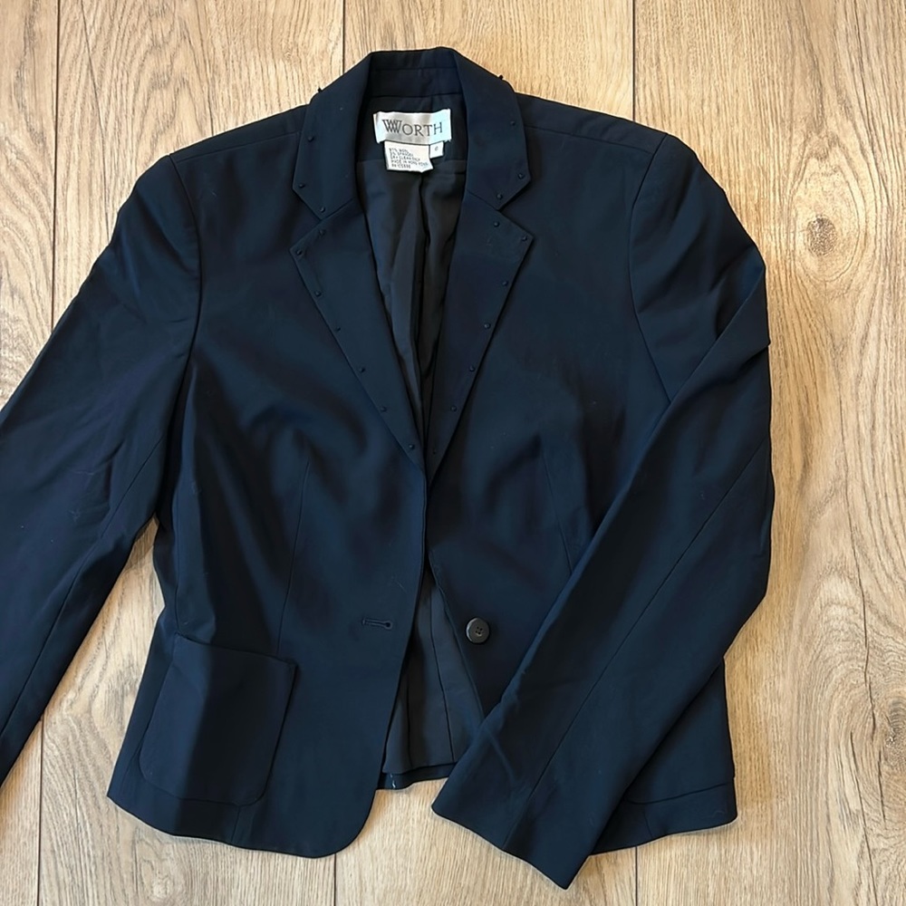 Worth Black Suit Jacket with Front Pockets and Detail on Collar